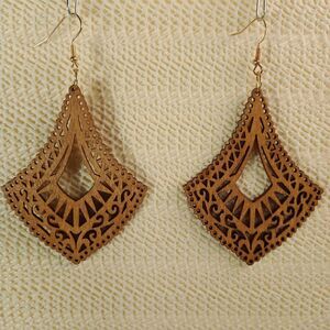 BOHO BROWN WOODEN Bohemian Drop Laser Cut 3.5" Earrings